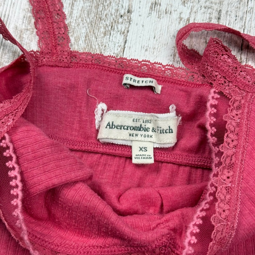 VTG Y2K Abercrombie & Fitch Pink Ribbed Lace Babydoll Cami Top XS Coquette - Picture 2 of 9